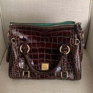 Excellent Condition!!! Dooney and Bourke reptile dark brown bag w/brass hardware
